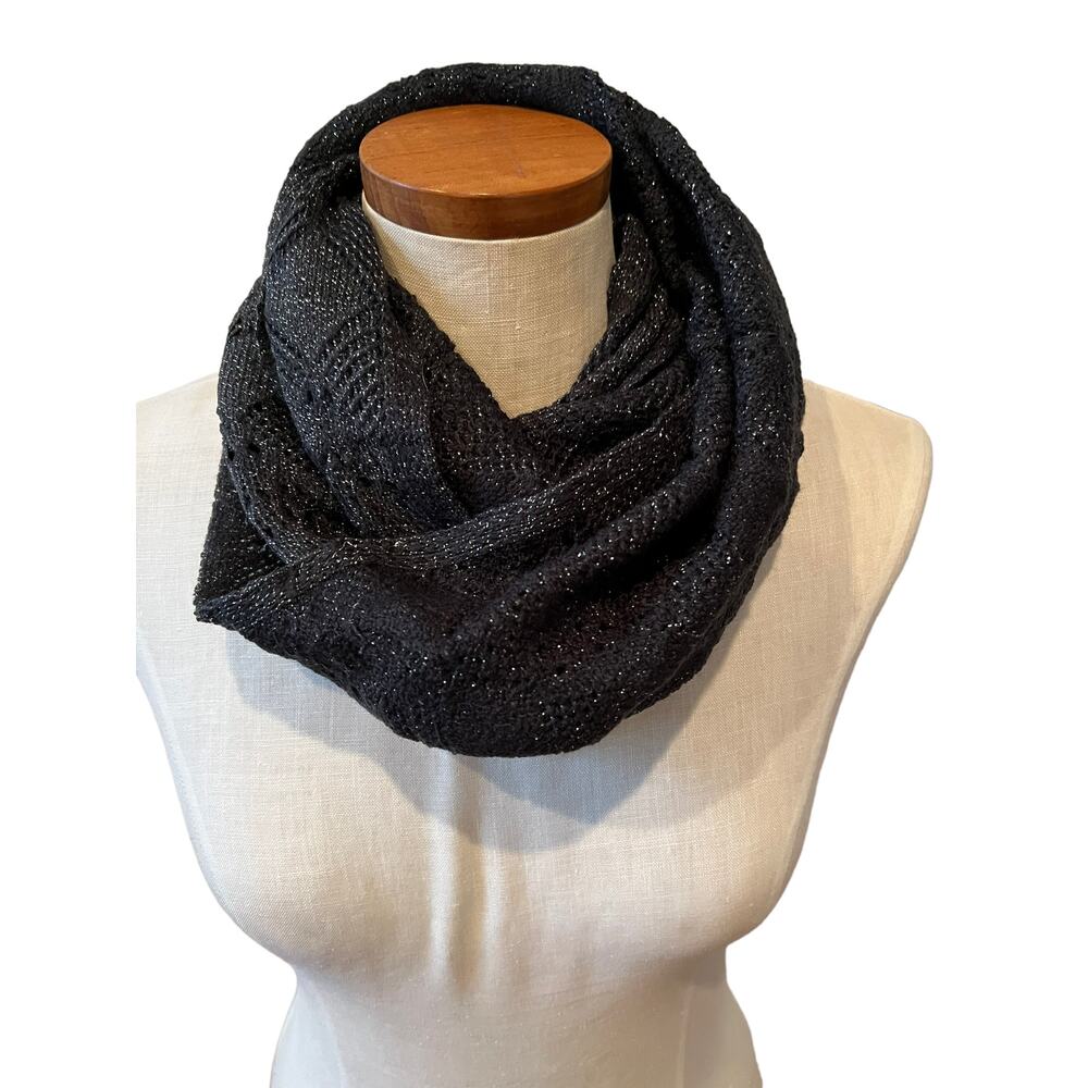 American Eagle Black and silver metallic lace knit infinity scarf